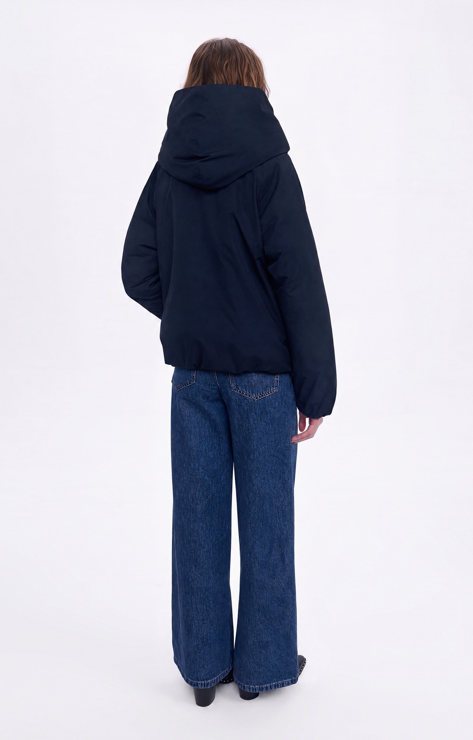 Dansk Padded Jacket Short puffer jacket, oversized hood Navy Blue Vanessa Bruno