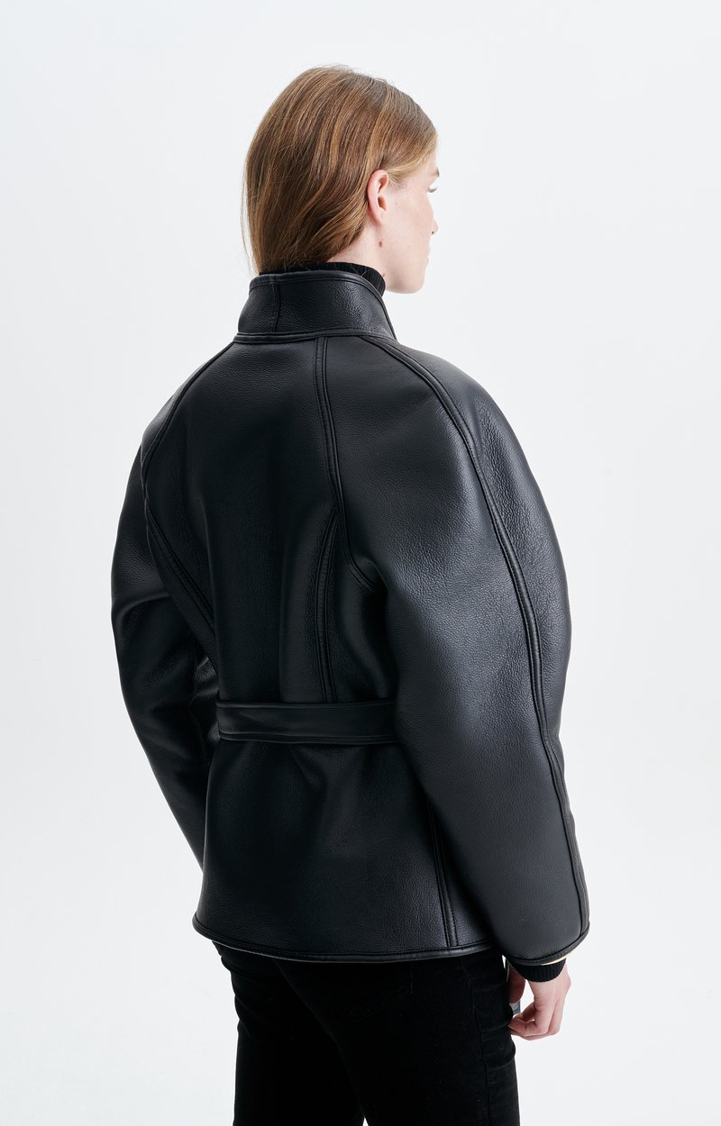 Fur Jacket Faux fur kimono jacket, leather-look belt Black Vanessa Bruno