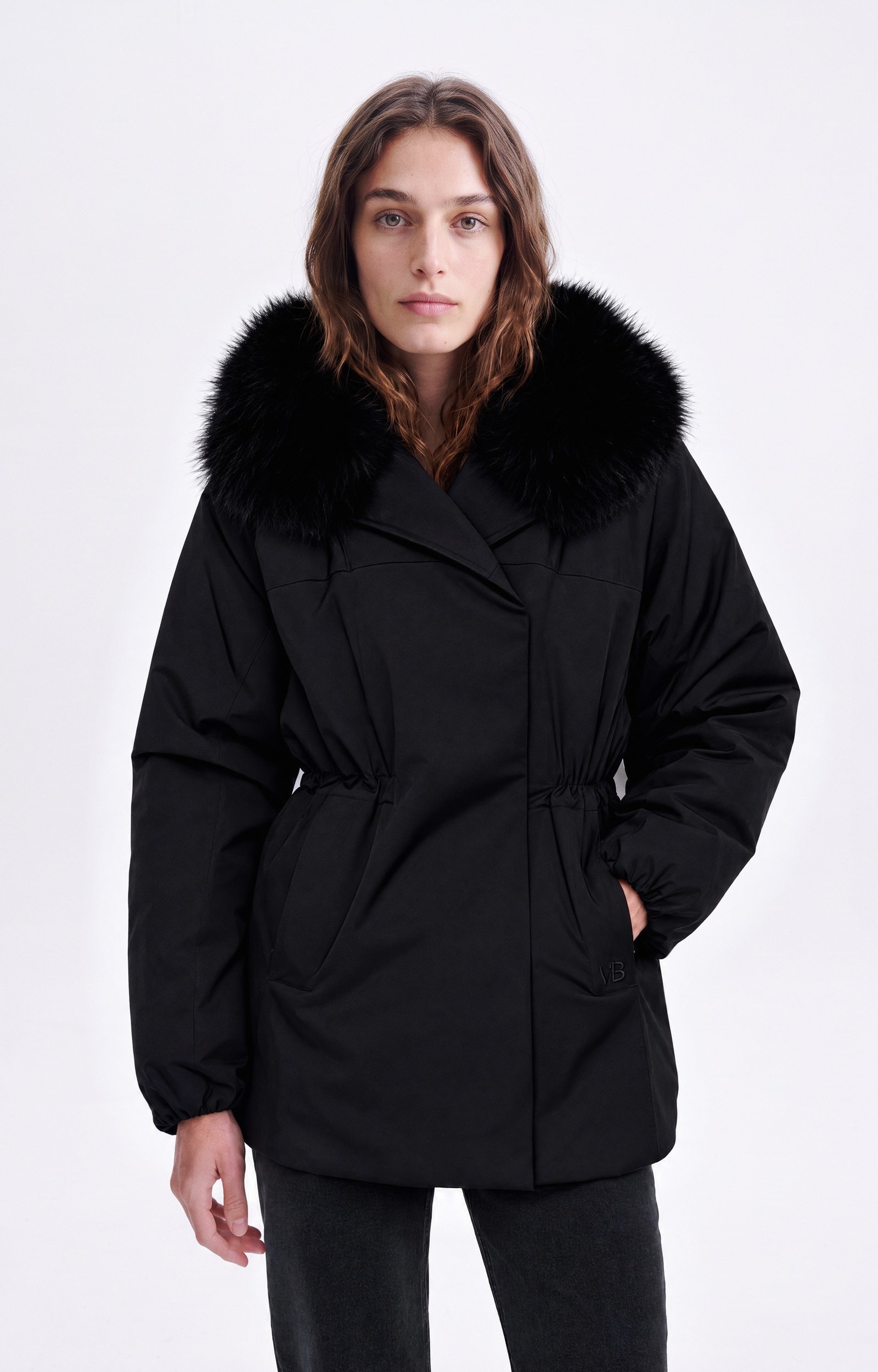 Jansk Padded Jacket Hooded padded jacket, faux fur trim Black Vanessa Bruno