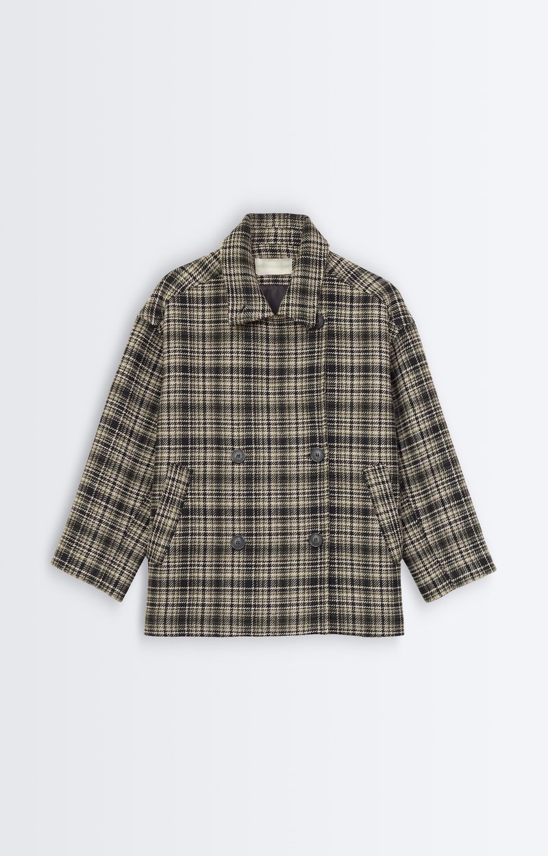 Ferman Coat Short checked wool coat, double-breasted OFF WHITE GREY Vanessa Bruno