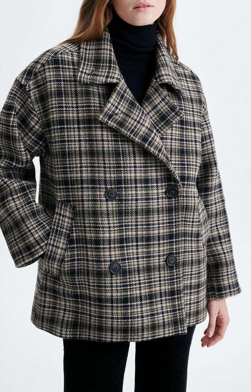 Ferman Coat Short checked wool coat, double-breasted OFF WHITE GREY Vanessa Bruno