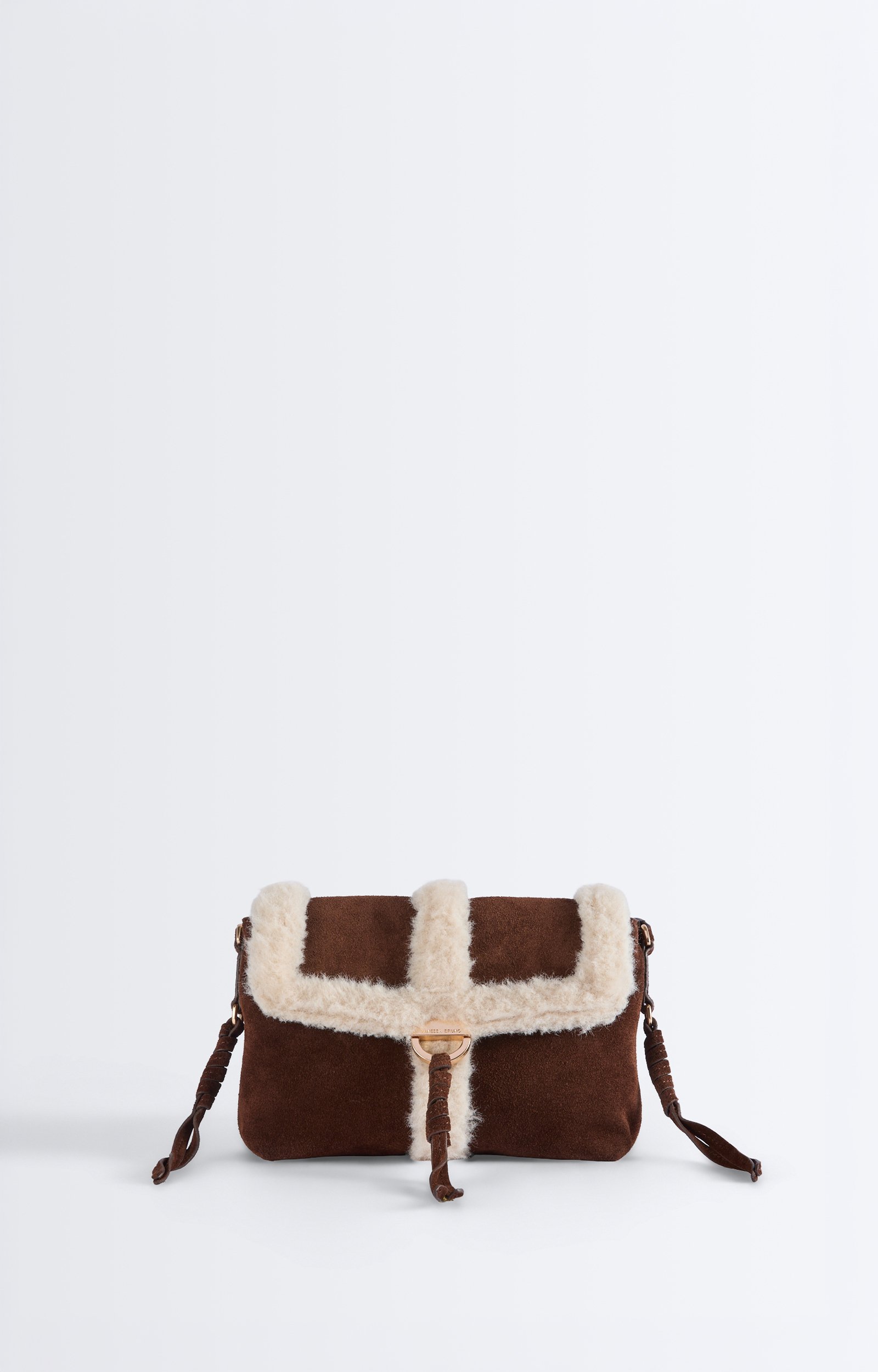 Small Shearling Leather Othilia Bag Nubuck and shearling clutch, leather strap Classic Brown Vanessa Bruno