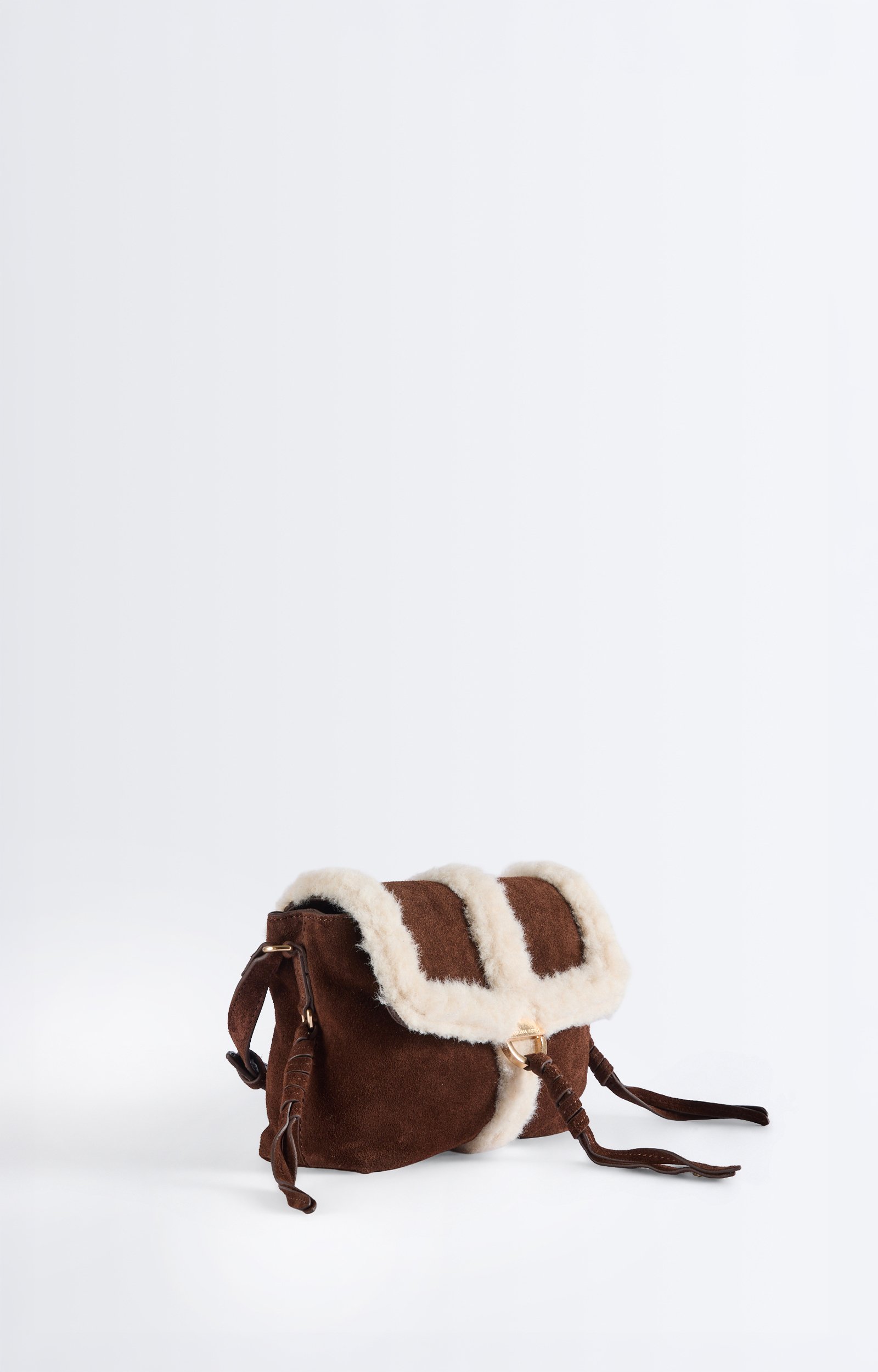 Small Shearling Leather Othilia Bag Nubuck and shearling clutch, leather strap Classic Brown Vanessa Bruno