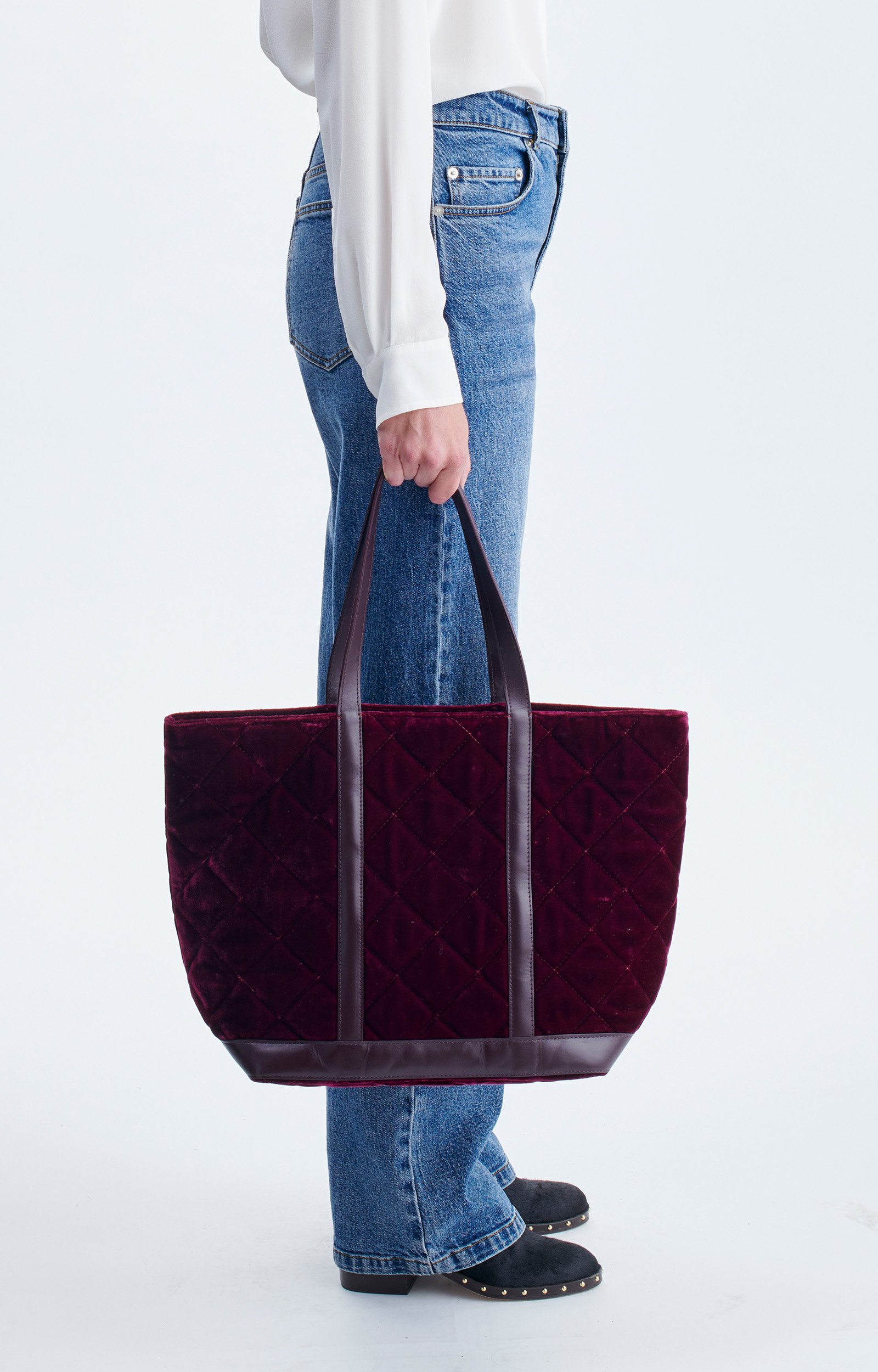Velvet L Cabas Tote Quilted velvet cabas, large size BURGUNDY Vanessa Bruno