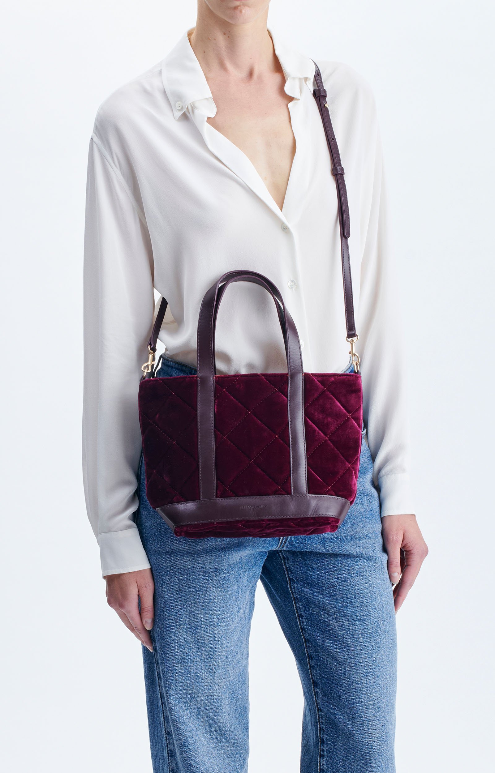 Velvet S Cabas Tote Quilted velvet cabas, removable strap BURGUNDY Vanessa Bruno