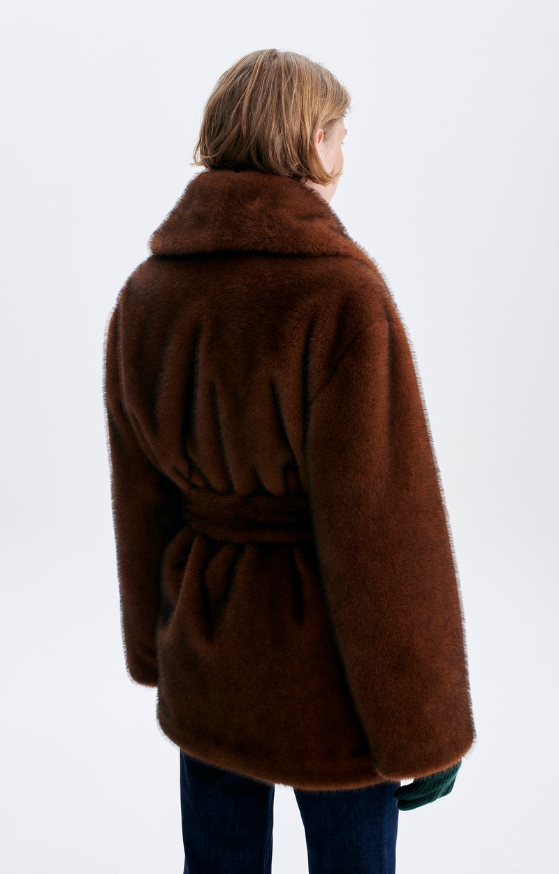 Gracie Coat Belted faux fur coat, shawl collar Ginger Vanessa Bruno