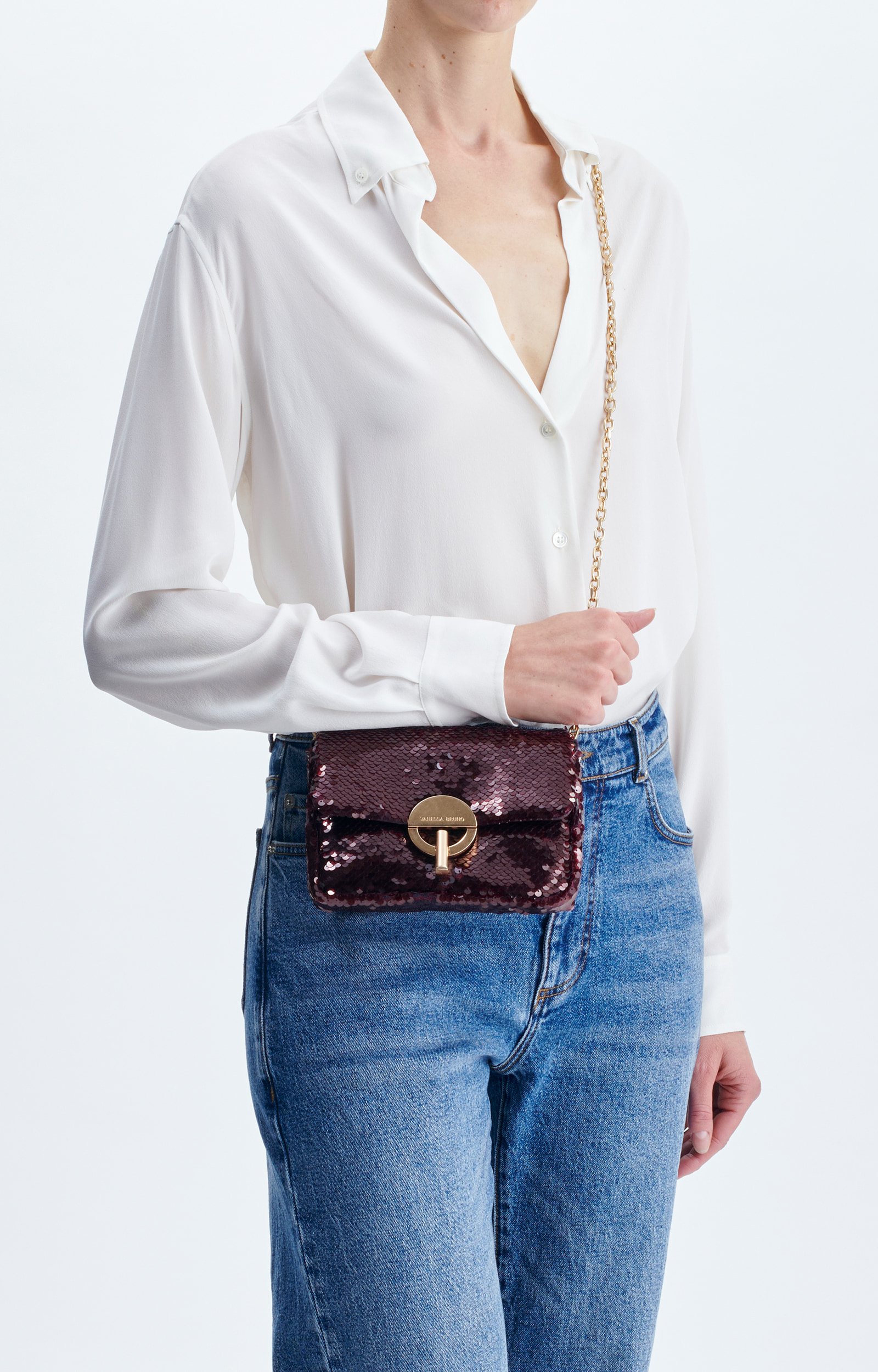 Small Sequin Moon Bag Sequin Moon bag, gold chain BURGUNDY Vanessa Bruno